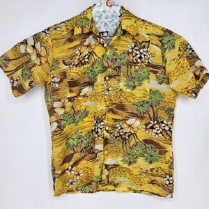 Vintage Mauna Kea Shirt Mens Medium Hawaiian Button Up Flowers‎ AOP